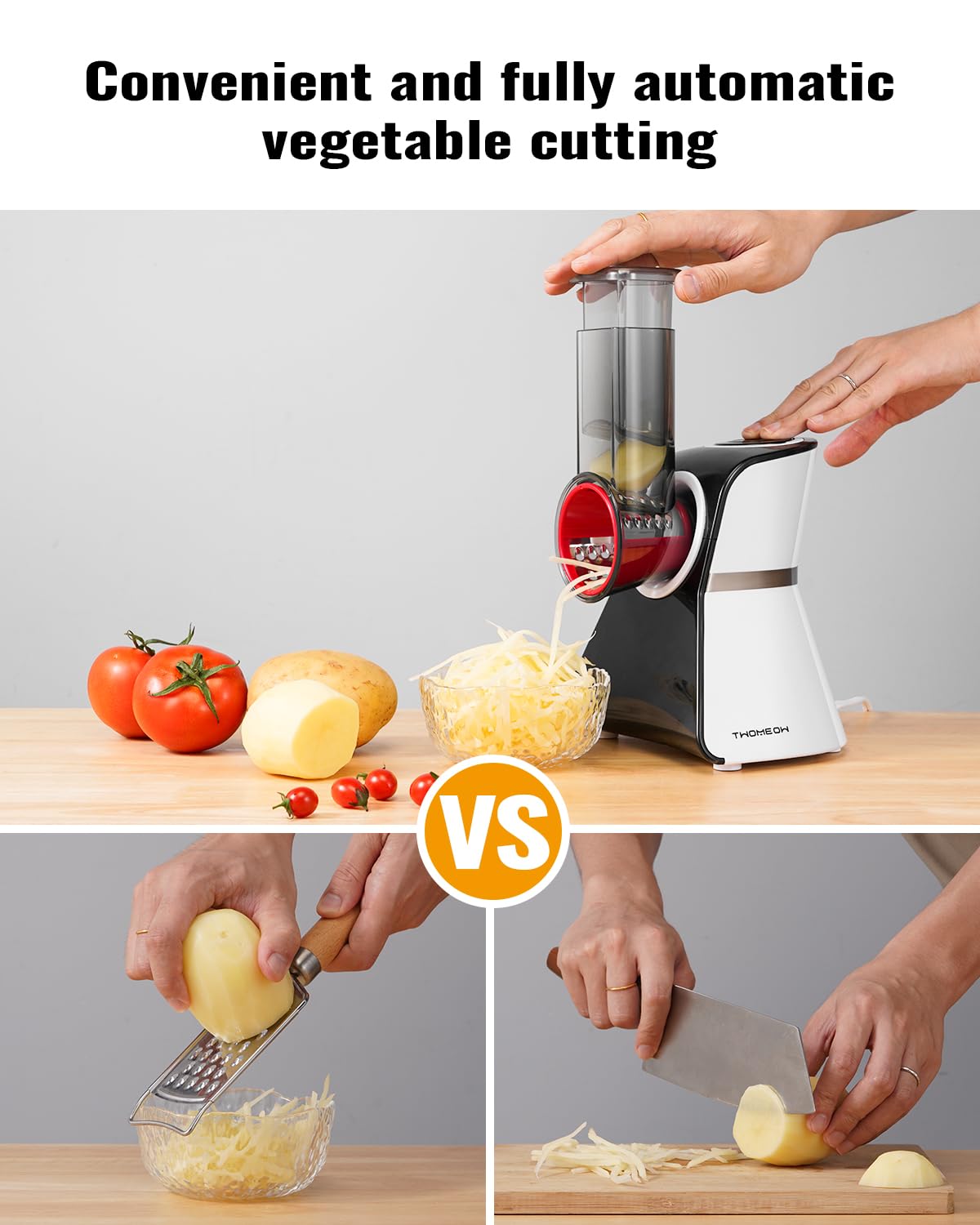 Electric Cheese Grater Salad Shooter,5-In-1 Electric Slicer For Home Kitchen,One-Touch Easy Control,With Safety Push Bar Cheese Grater Electric For