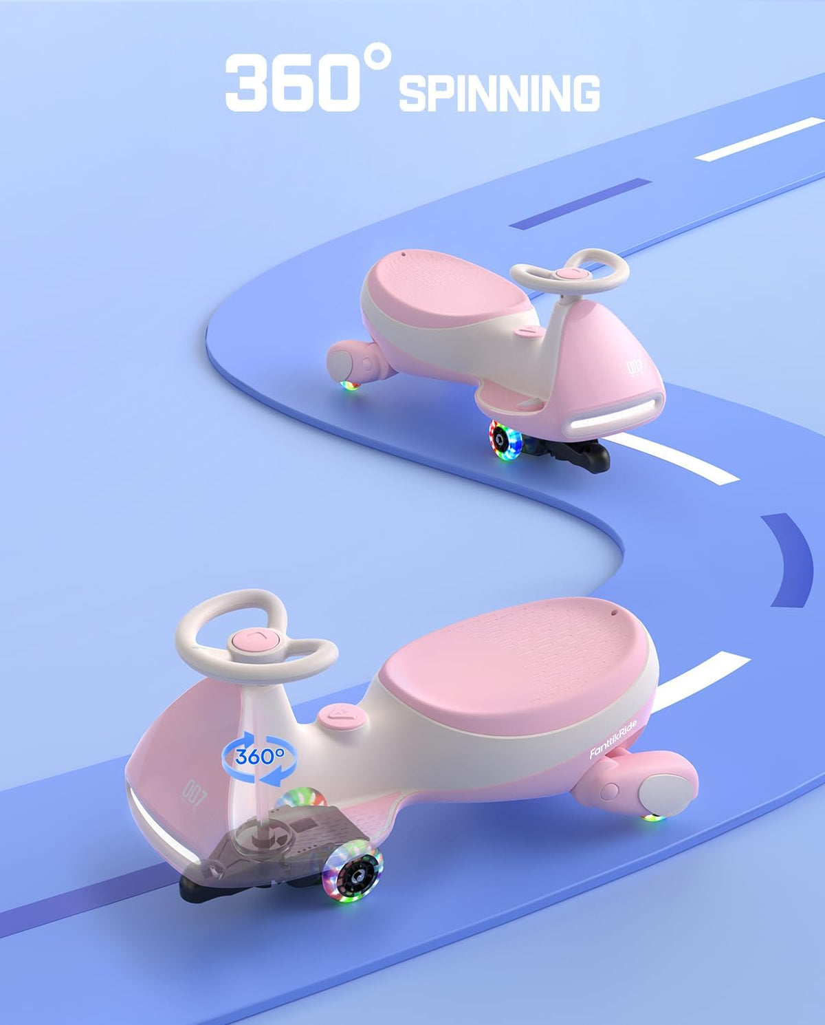 FanttikRide N7 Pro Electric Wiggle Car, Flashing Whees, Pinkish White