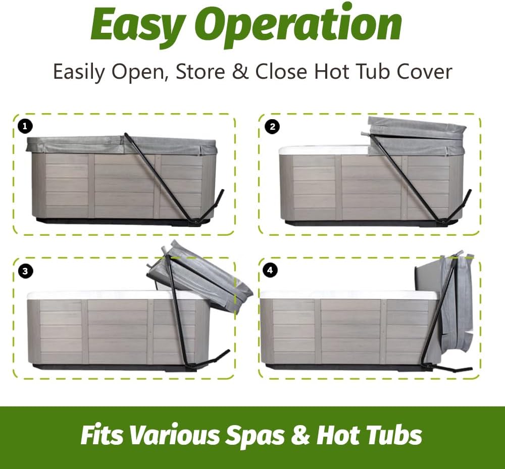 Hot Tub Cover Lift Bar,Two Sides Spa Lifter,Height 45.3“ - 72.1” Width 53.5“ - 84” Adjustable Cover Lifting & Removal System,Installs Under Hot Tubs