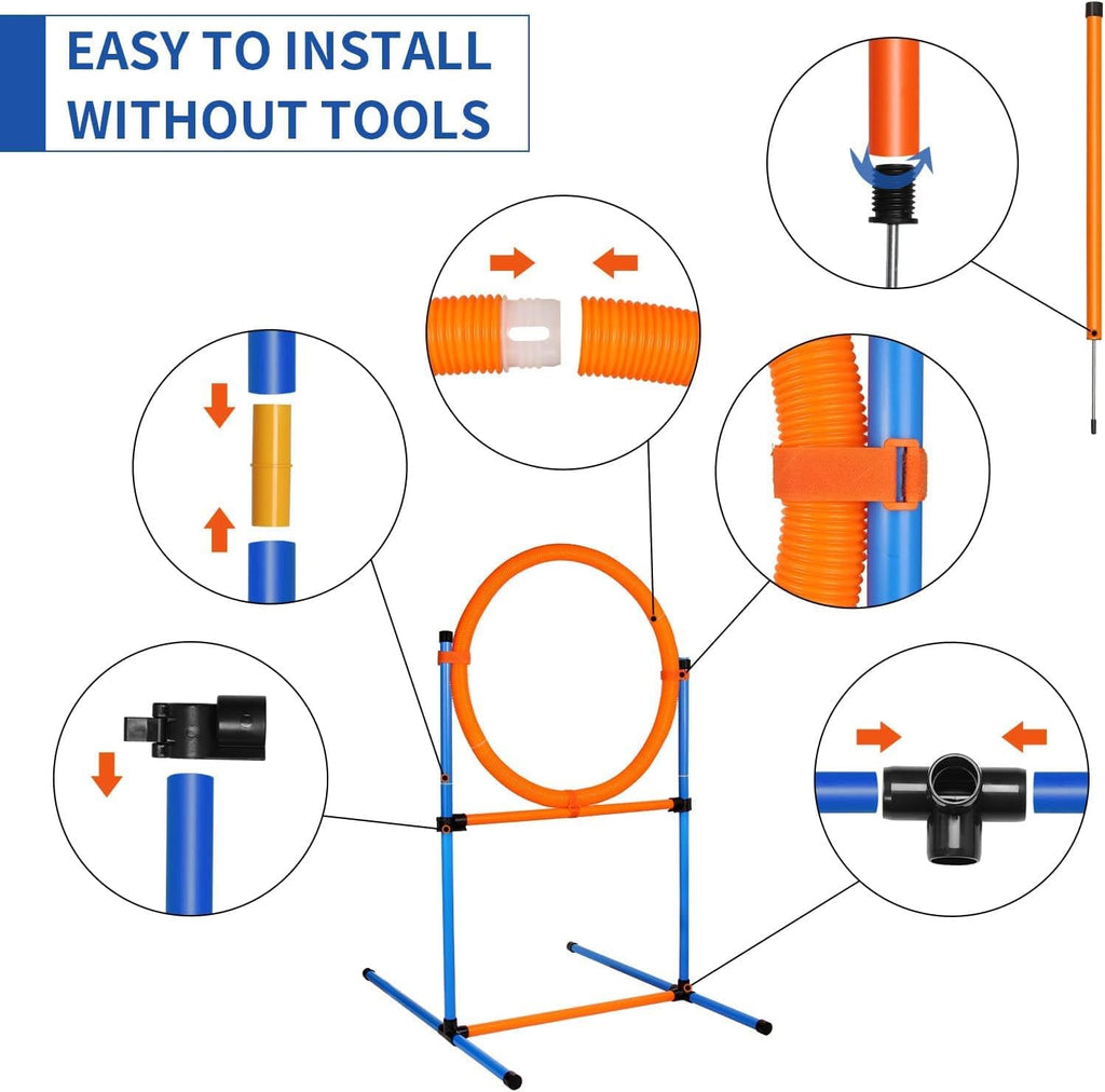 Dog Agility Training Equipment, 60-piece Dog Obstacle Course Training Starter Kit Pet Outdoor Game with Tunnel, Agility Hurdle, Weave Poles, Jump