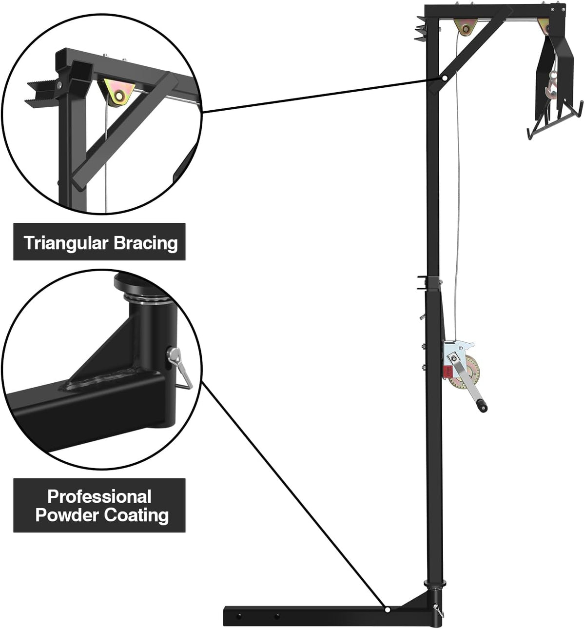 2" Hitch Mounted Deer Hanger, 600LBS Capacity, with 2 Size Gambrels and Winch, Hunting Game Hoist Truck Hitch 360 Degrees Swivel Mounted