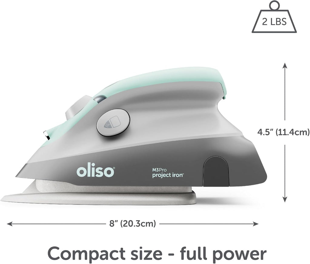 oliso M3Pro Project Mini Steam Iron - Sewing, Quilting, Travel - Aqua
