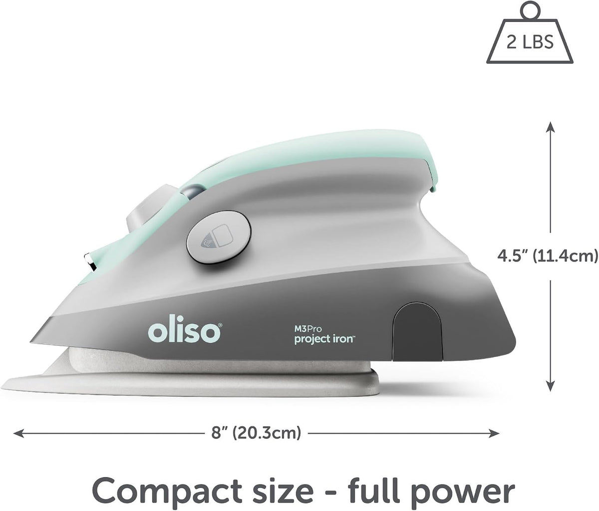 oliso M3Pro Project Mini Steam Iron - Sewing, Quilting, Travel - Aqua