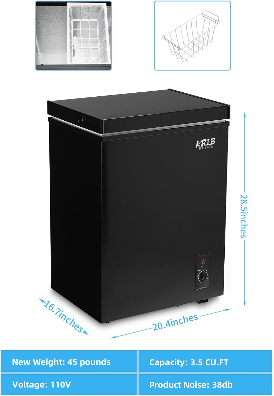 Chest Freezer 3.5 Cu.Ft Mini Compact Deep Freezer with Top Open Door Black