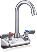 Commercial Hand Sink Faucet 4" Center Wall Mount, 3-1/2" Gooseneck