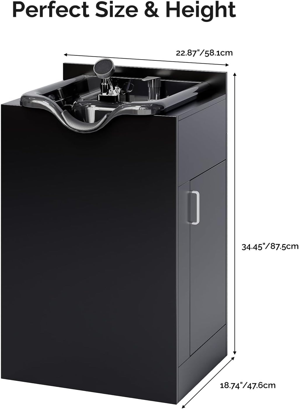 OmySalon Shampoo Bowl with Cabinet, Salon Wet Station with Sprayer Faucet Shampoo Cabinetry, Portable Hair Wash Sink for Beauty Spa Barber