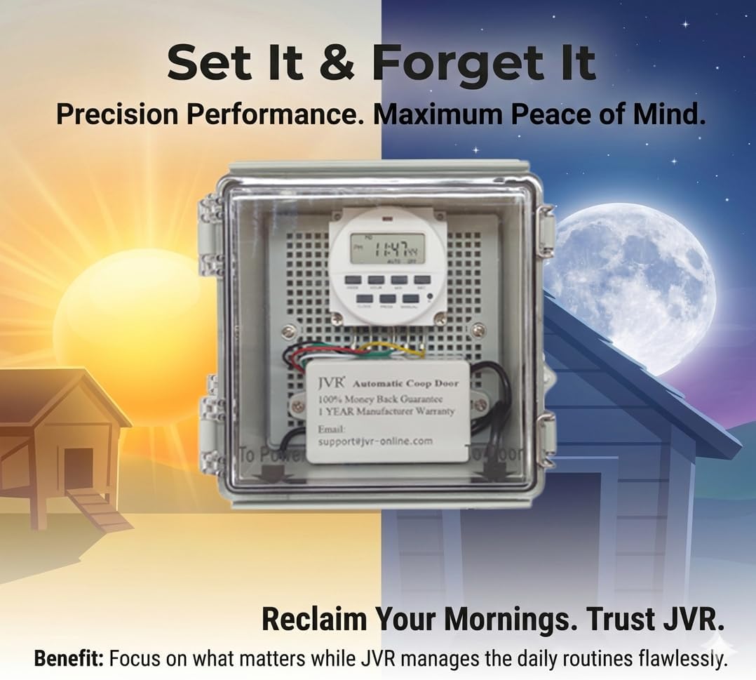 JVR Automatic Chicken Coop Door, Timer, Anti-Pinch, Aluminum Predator Proof