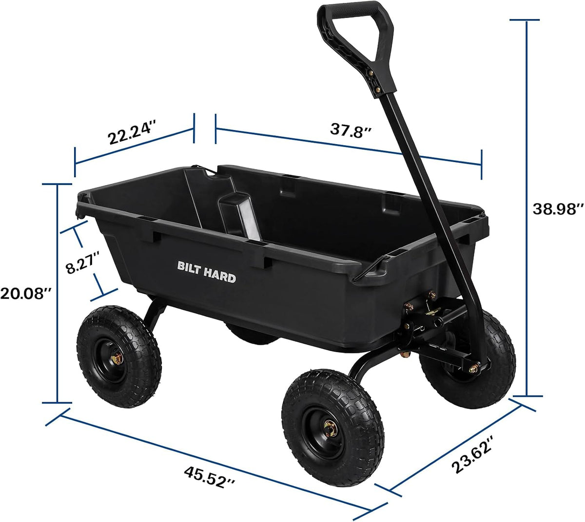 BILT HARD 900 lbs Poly Garden Dump Cart, 5 Cu.Ft Wheelbarrow Cart with 10" All Terrain Wheels & Quick-Release System, Heavy Duty Utility Wagon for