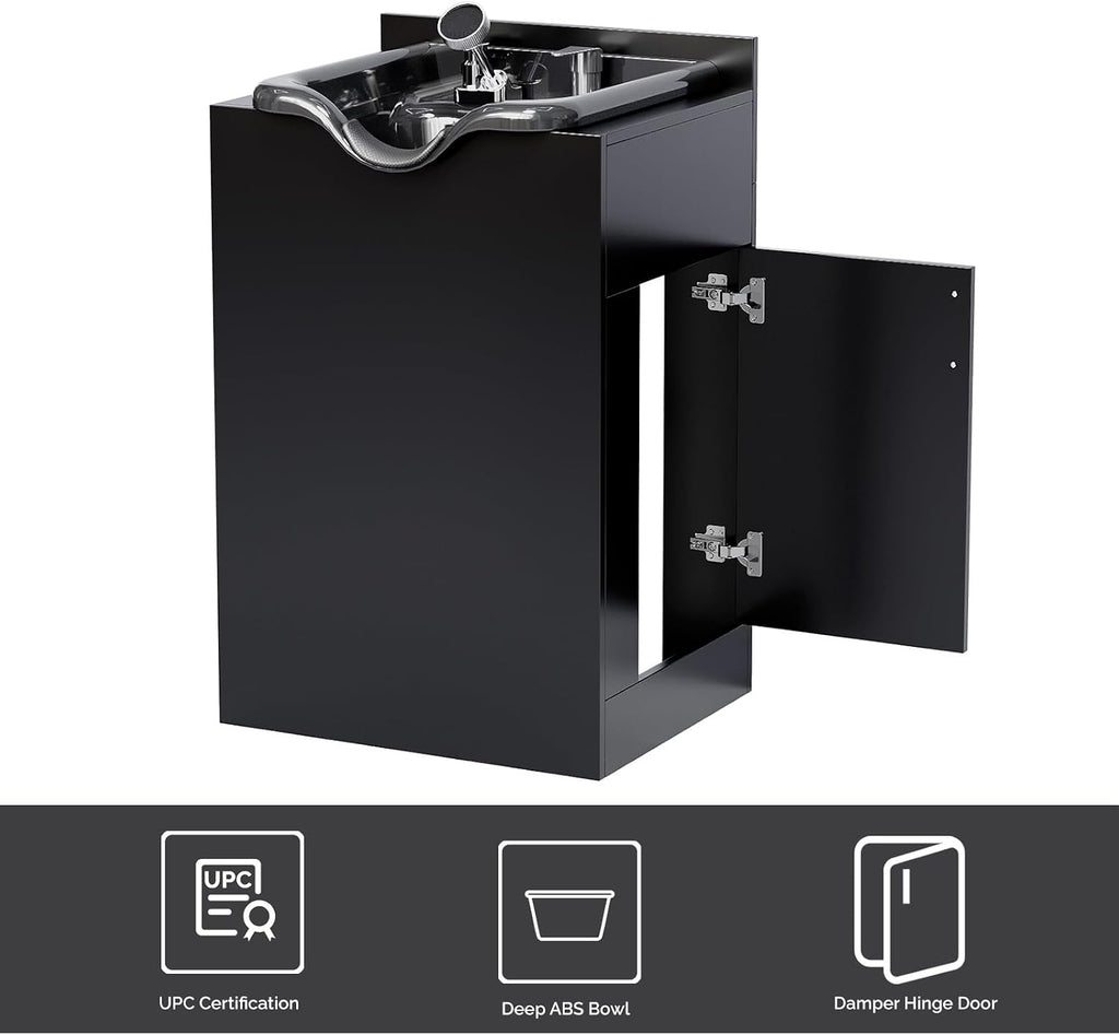 OmySalon Shampoo Bowl with Cabinet, Salon Wet Station with Sprayer Faucet Shampoo Cabinetry, Portable Hair Wash Sink for Beauty Spa Barber
