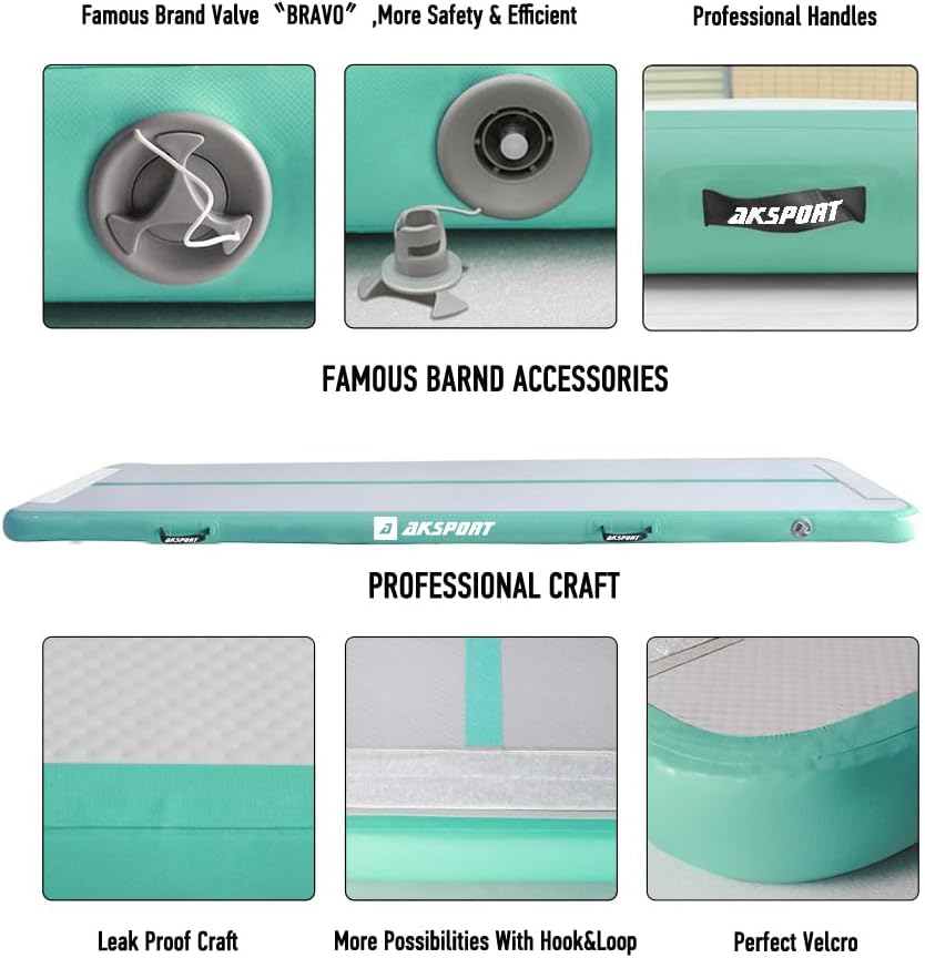 AKSPORT Gymnastics Air Mat Tumble Track Tumbling Mat Inflatable Floor Mats with Air Pump for Home