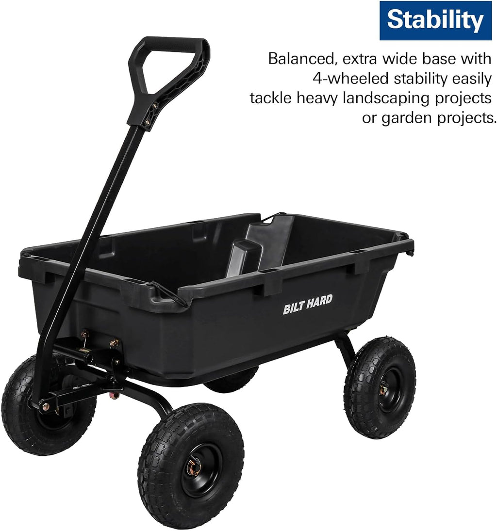 BILT HARD 900 lbs Poly Garden Dump Cart, 5 Cu.Ft Wheelbarrow Cart with 10" All Terrain Wheels & Quick-Release System, Heavy Duty Utility Wagon for