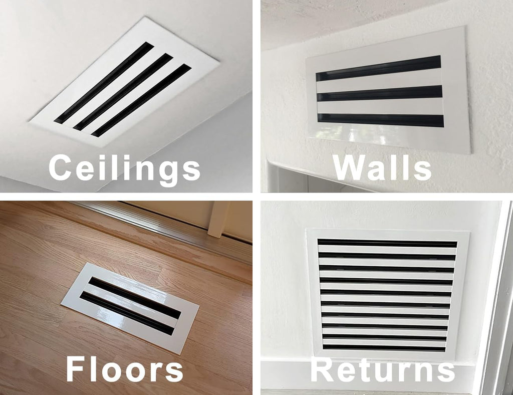 BUILDMART - 10x10 Modern AC Vent Cover - Decorative White Aluminum Air Vent - Standard Linear Slot Diffuser - Heating and Cooling Register Grille for