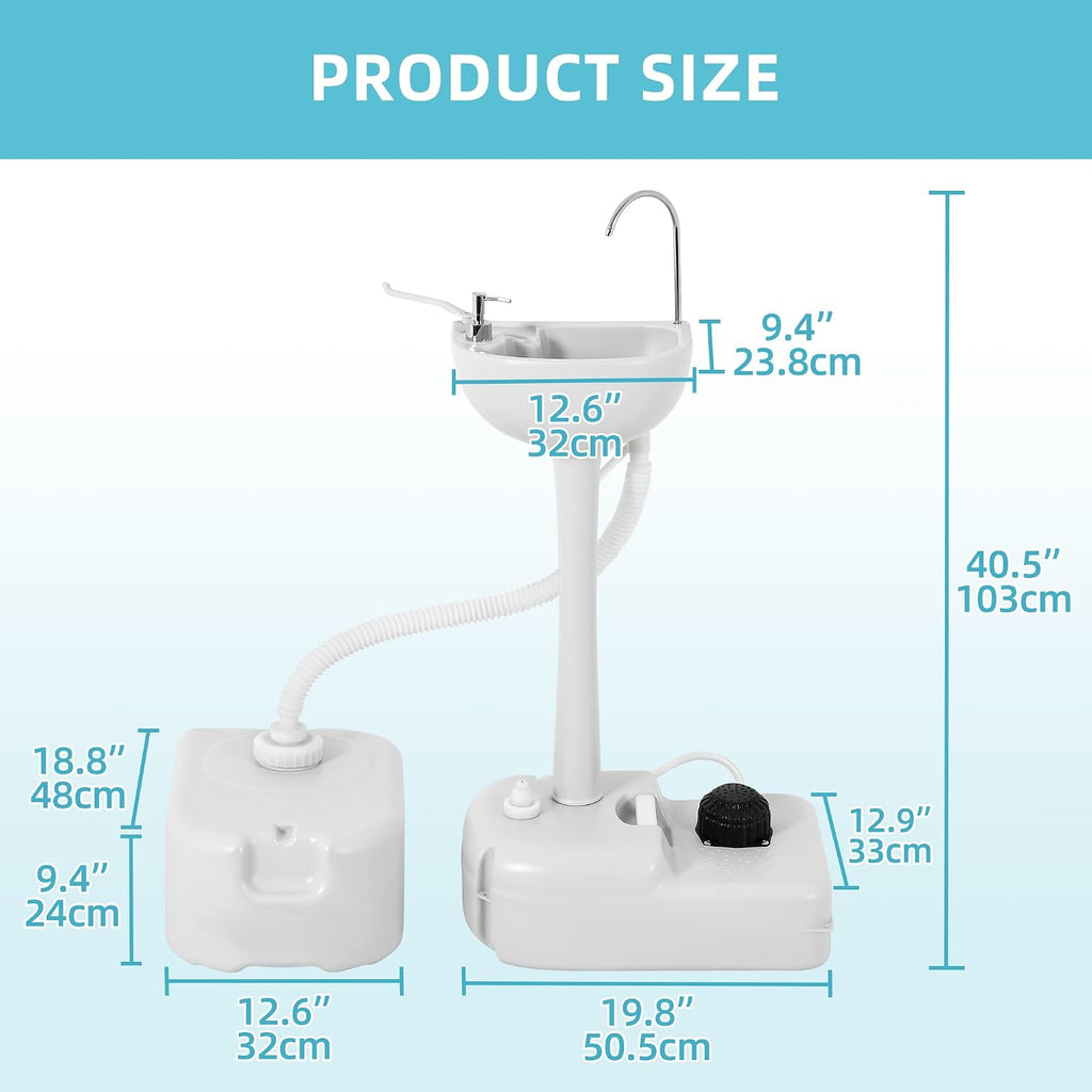 YITAMOTOR Portable Sink 17L Camping Hand Washing Station with 24L Sewage Tank, Wheels, Soap Dispenser, Towel Holder, for Garden, Gather, Worksite