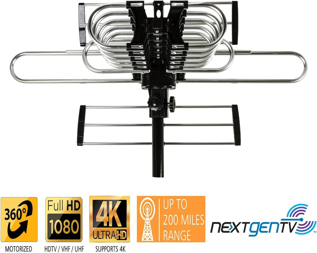 Five Star 2026 Upgraded Outdoor TV Antenna - 200 Mile Range Motorized 360° Precise Rotation HDTV Antenna, Smart Amplified NextGen ATSC 3.0 4K 1080P