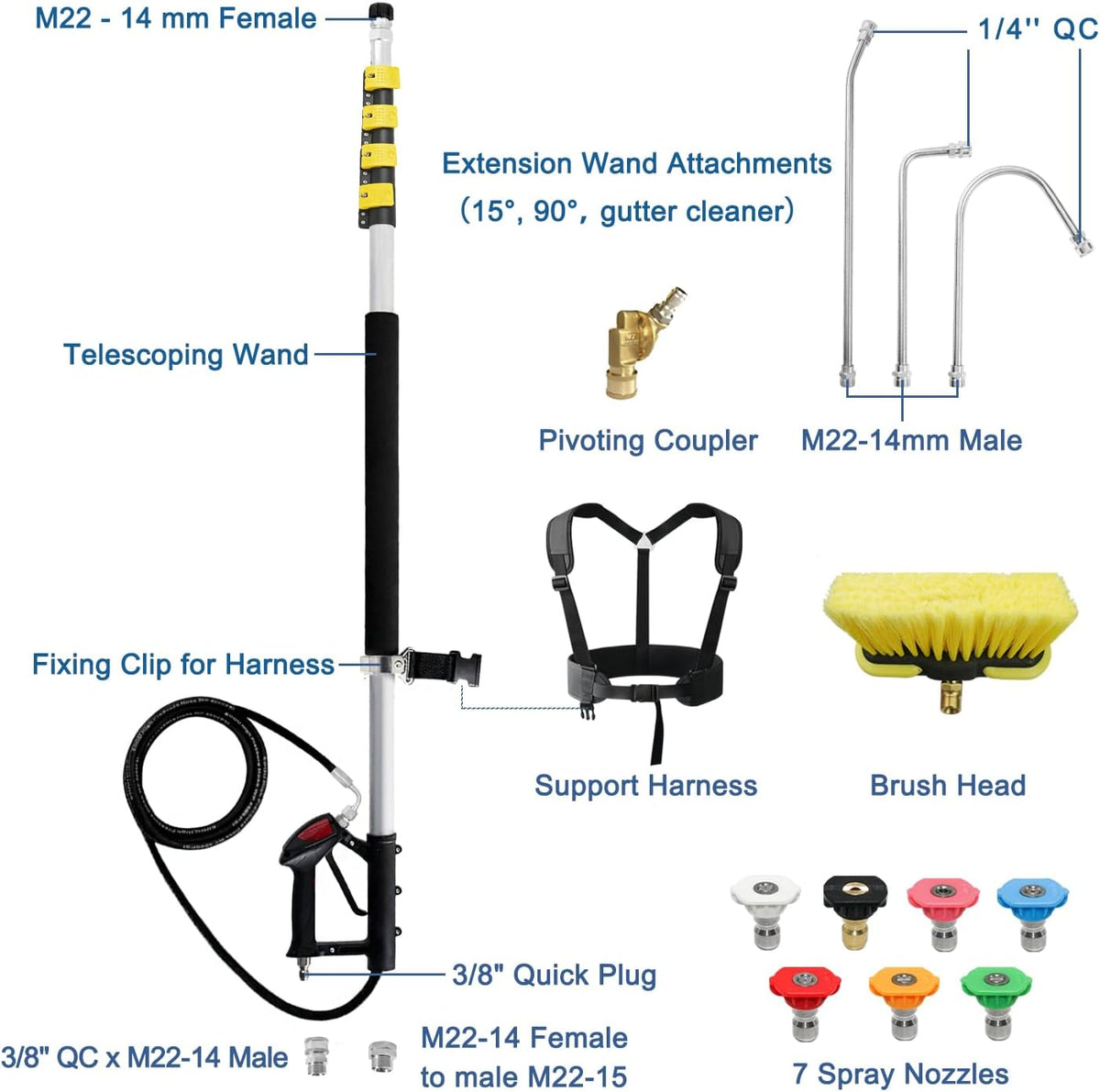 JANZ 24 FT Pressure Washer Telescoping Wand with Extension Wands