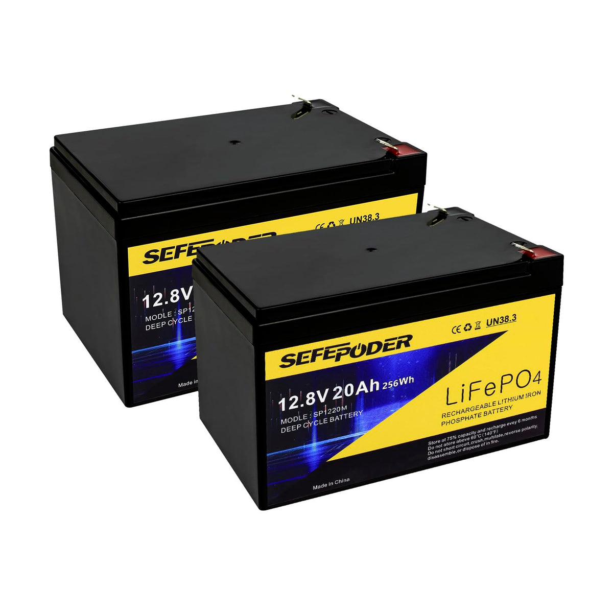 SEFEPODER 12V 20Ah Lithium LiFePO4 Deep Cycle Battery 2 Pack with 40A BMS