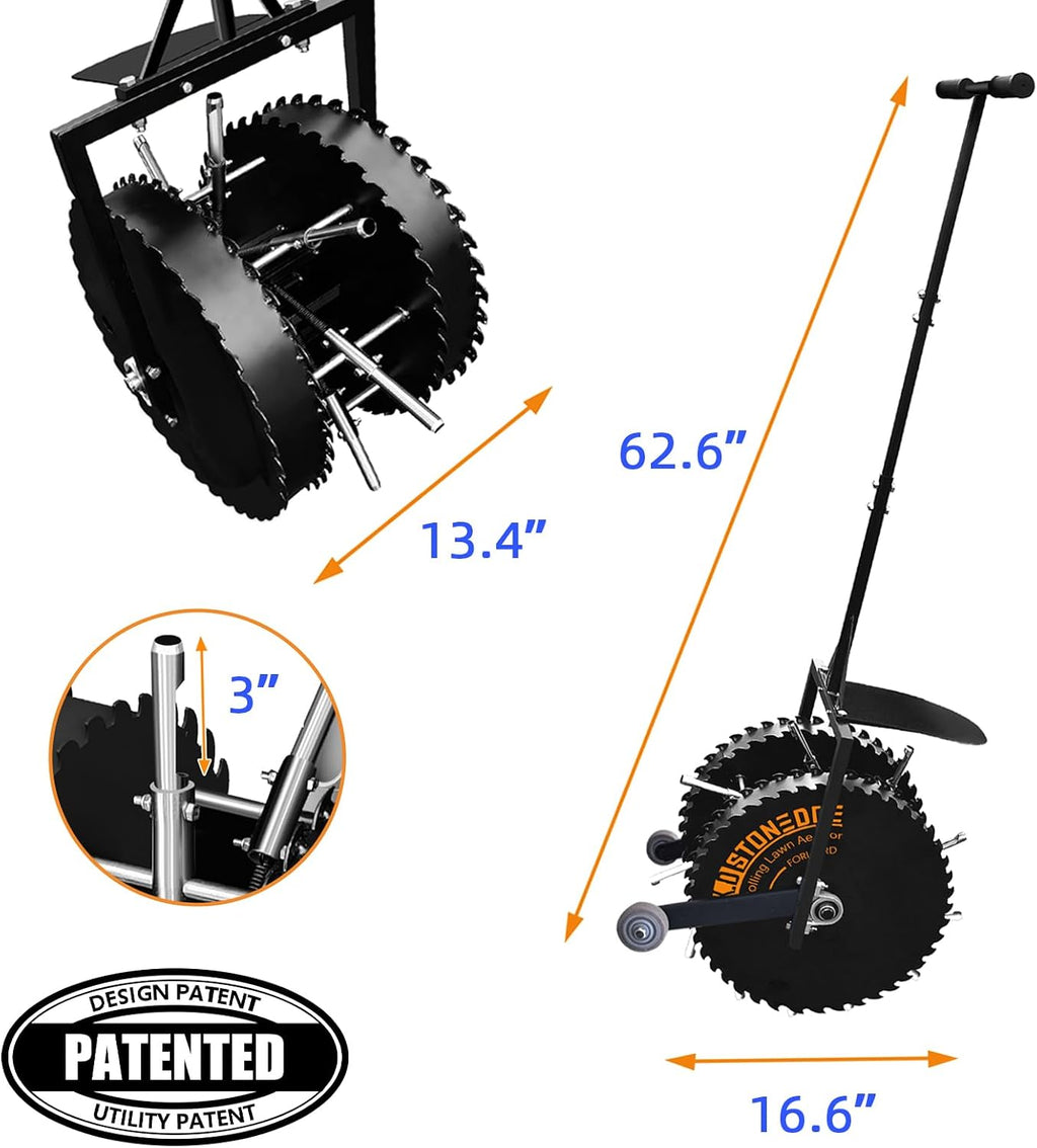 Patented Rolling Lawn Aerator Manual Coring Tool Compacted Soil Loosening