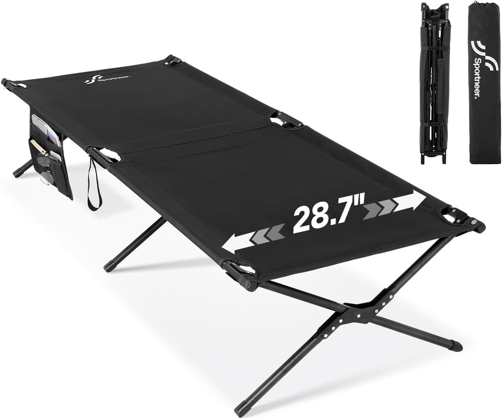 Sportneer Camping Cot: 78.3"x28.7"x14.6" Comfort Cot Bed for Camping Traveling Guest Bed, Sleeping Cots for Adults with Side Pockets & Storage Bag