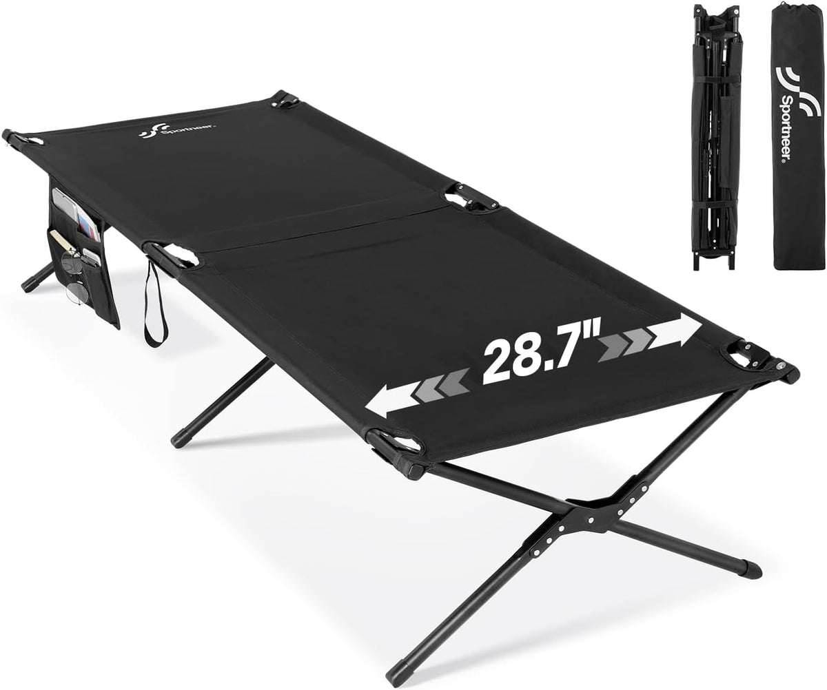 Sportneer Camping Cot: 78.3"x28.7"x14.6" Comfort Cot Bed for Camping Traveling Guest Bed, Sleeping Cots for Adults with Side Pockets & Storage Bag