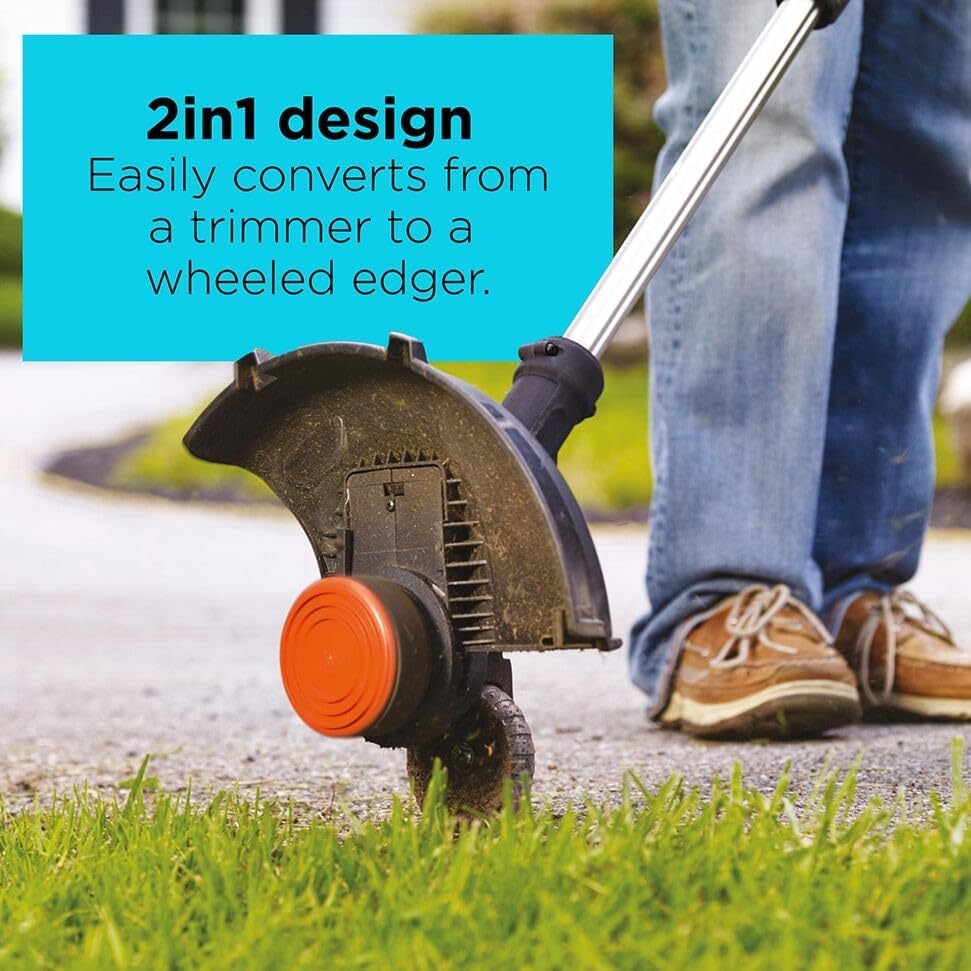 BLACK+DECKER 20V MAX 12 Inch Weed Eater Cordless String Trimmer and Wheeled Edger Lawn Tool with Spool, 2.5Ah Battery and Charger Included