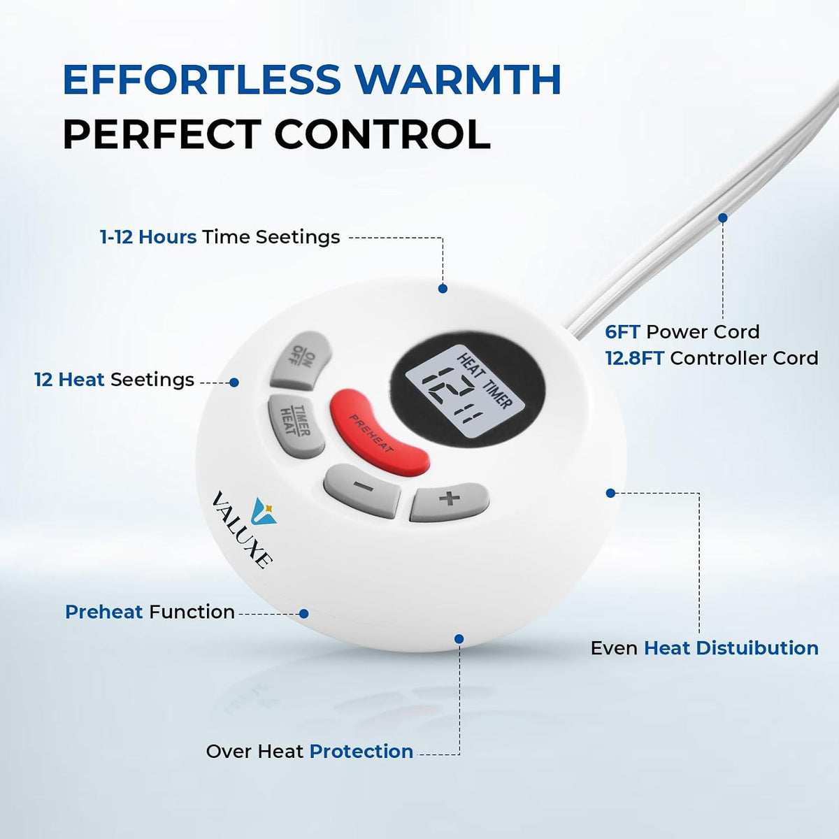 VALUXE Heated Mattress Pad King Size 12 Heat Settings Electric Bed Warmer