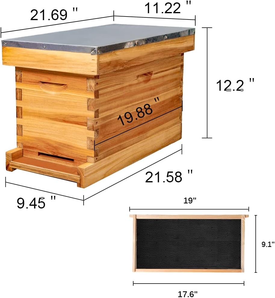 5-Frame Nuc Beehive Box for Beekeeping Complete Bee Hive Nuc Box Kit Dipped in Beeswax Includes 5 Wooden Frames & Heavy Wax Coated Foundations
