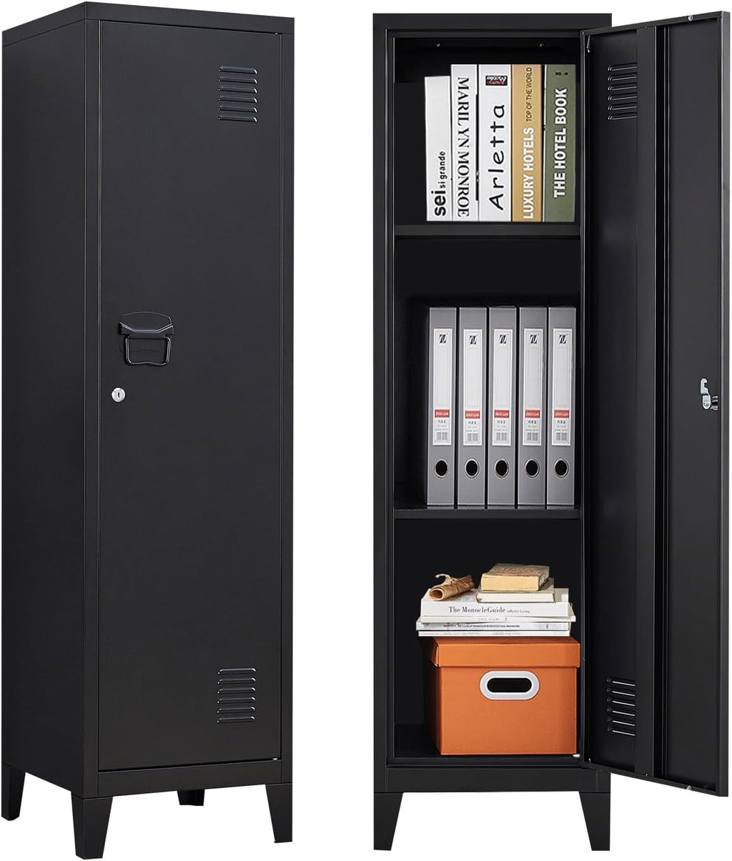 Metal Locker with Doors and Shelves, Locking Storage Cabinets for Small Spaces, Lockers for Employees, Lockable Storage Lockers for Office Garage