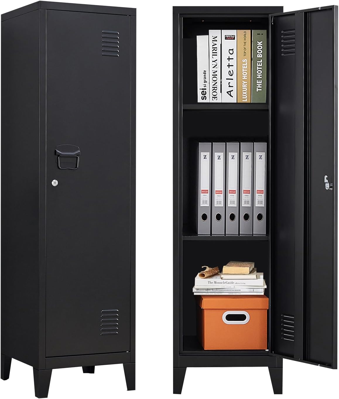 Metal Locker with Doors and Shelves, Locking Storage Cabinets for Small Spaces, Lockers for Employees, Lockable Storage Lockers for Office Garage
