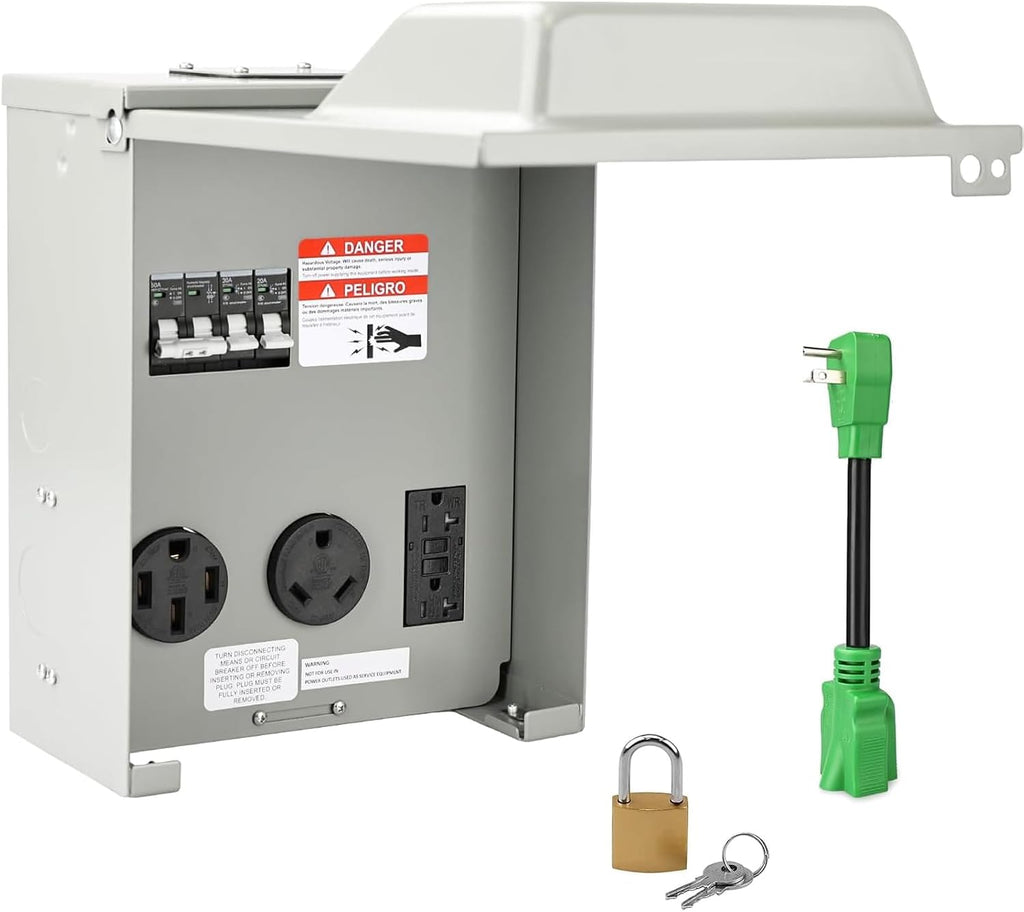 RVGUARD 20 30 50 Amp RV Temporary Power Outlet Panel with Breaker, Type 3R