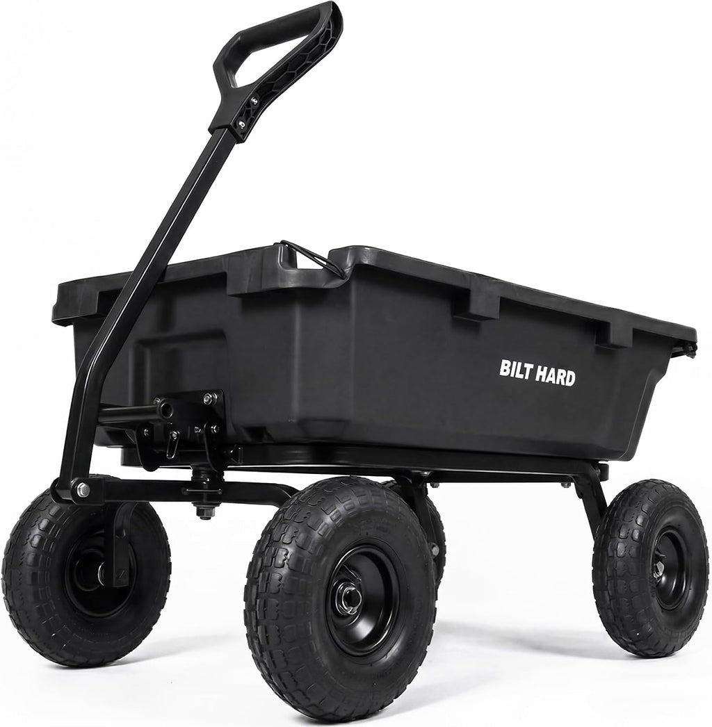 BILT HARD 900 lbs Poly Garden Dump Cart, 5 Cu.Ft Wheelbarrow Cart with 10" All Terrain Wheels & Quick-Release System, Heavy Duty Utility Wagon for