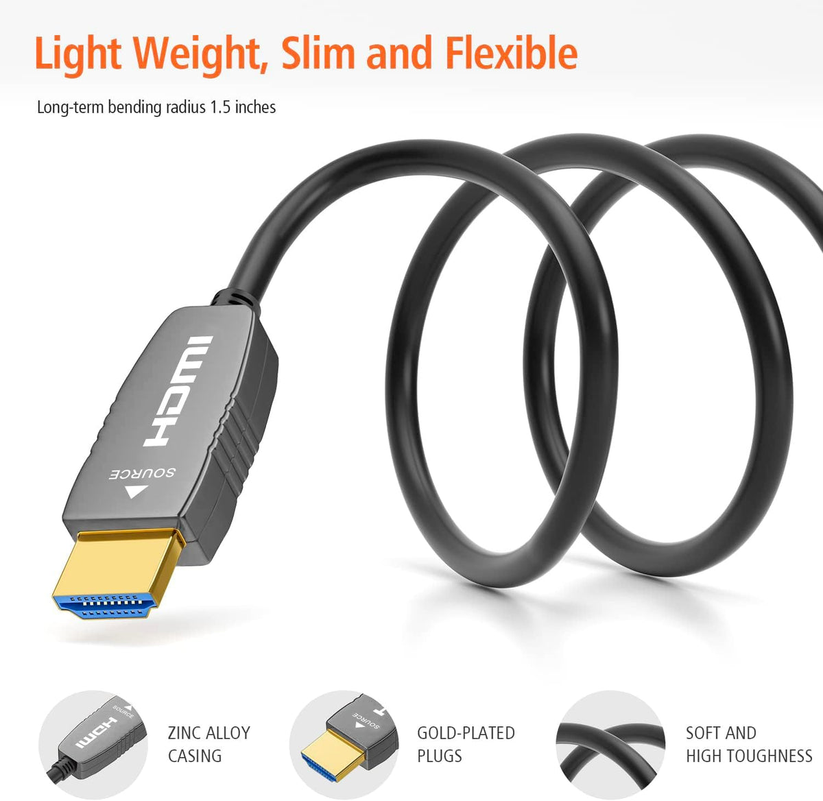 8K HDMI 2.1 Fiber Optic Cable, CL2 Rated, 48Gbps, 8K60, 4K120, 50FT