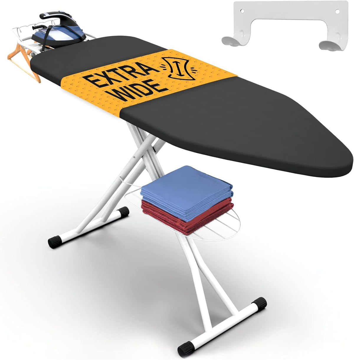 Ironing Board Extra-Wide 57" x 18" Foldable with Wall Hanger