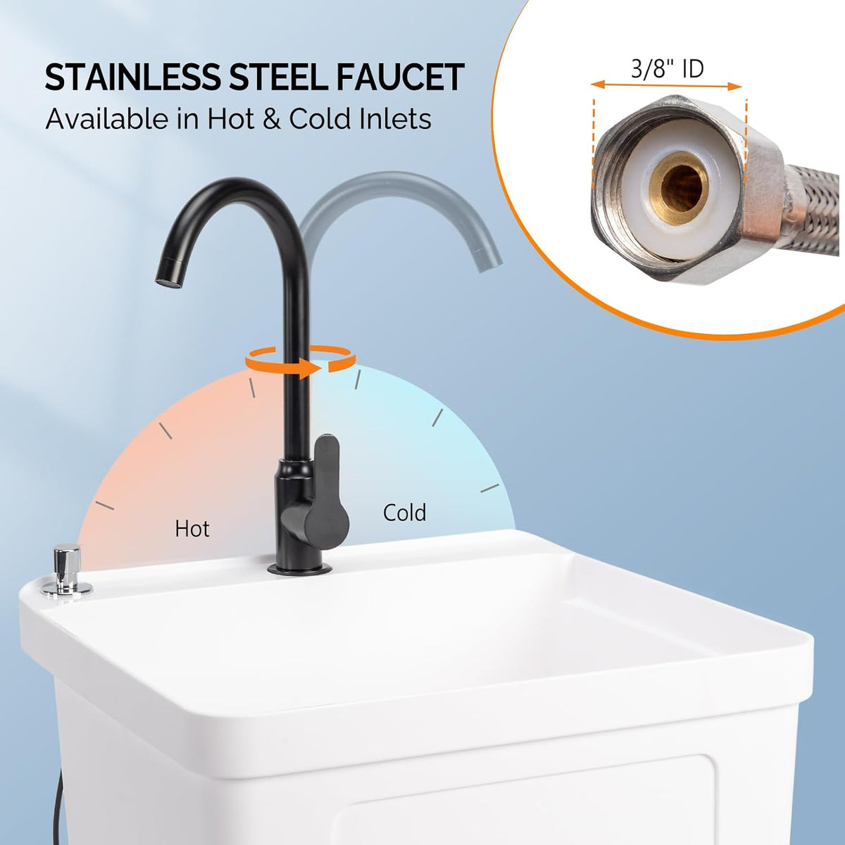 VINGLI 13-Gallon Utility Sink Laundry Tub for Washing Room, Freestanding Utility Sink with Stainless Steel Faucet, (White, 19.7"W x 18.9"D x 33"H)