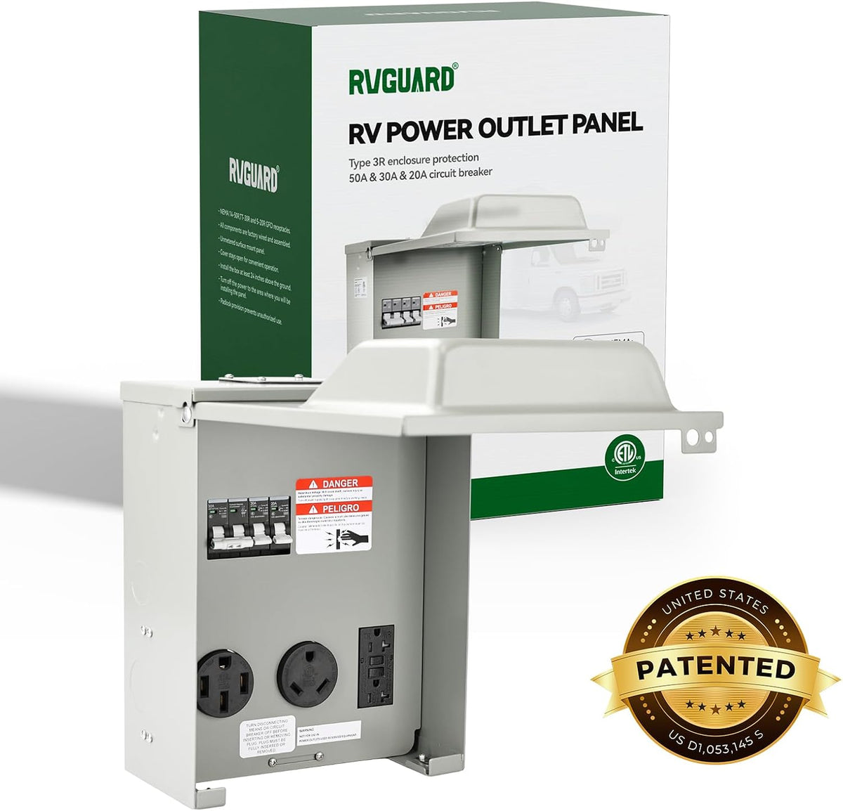 RVGUARD 20 30 50 Amp RV Temporary Power Outlet Panel with Breaker, Type 3R