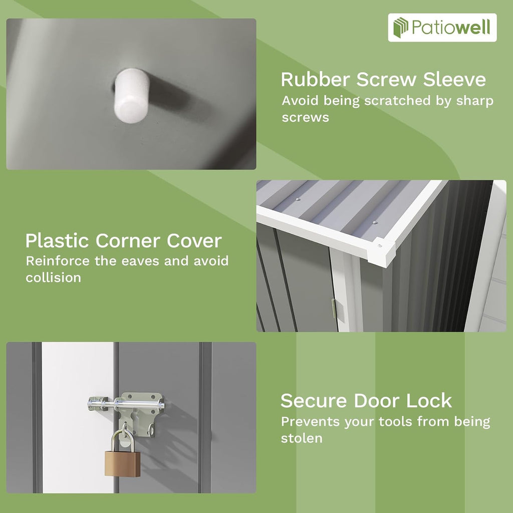 Patiowell 3x3 FT Outdoor Storage Shed, Metal Sheds, Grey