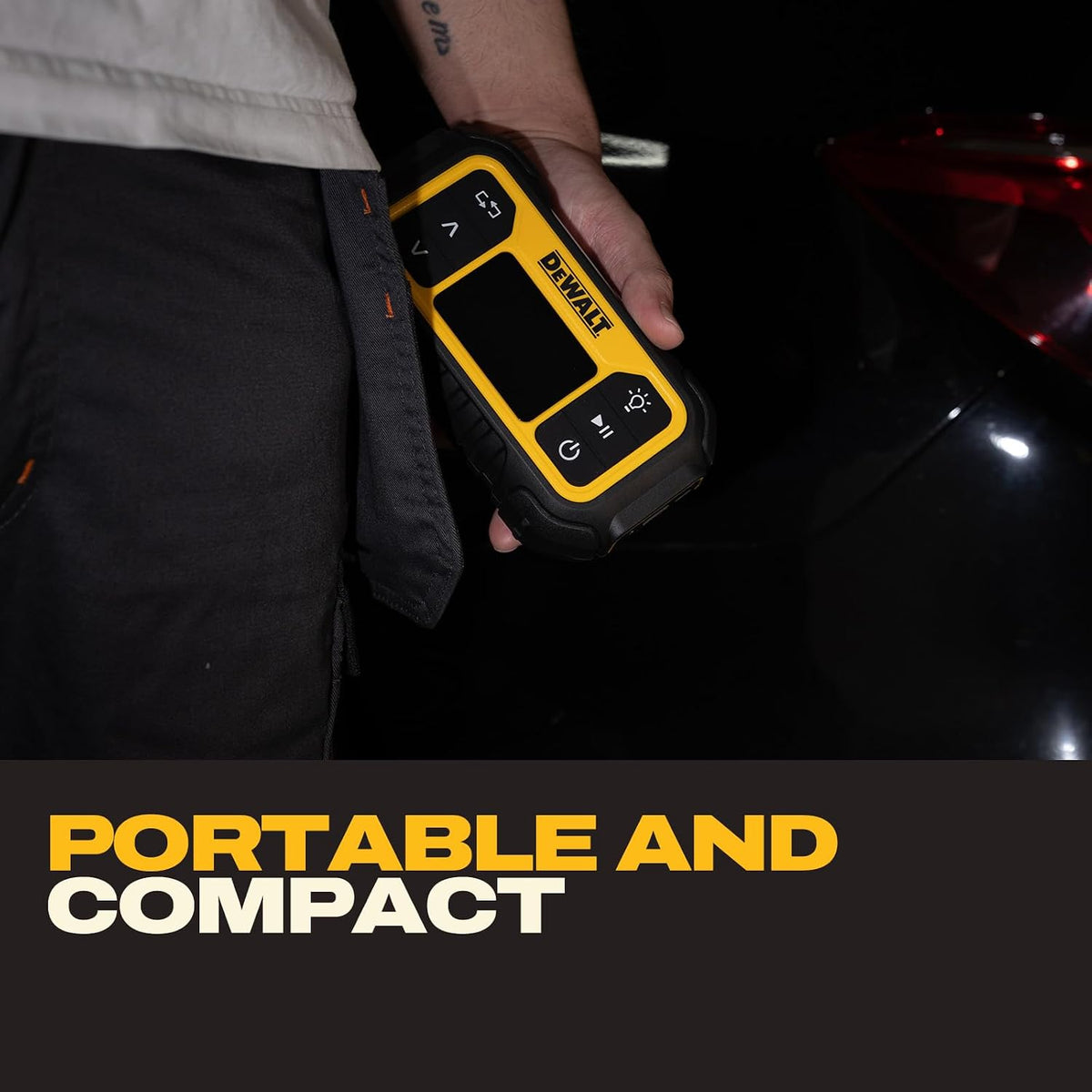 DEWALT Tire Inflator, Portable Air Compressor with Digital Display Pressure Gauge & Auto Shut Off, 150 PSI 12V DC Corded & Battery Powered Air Pump