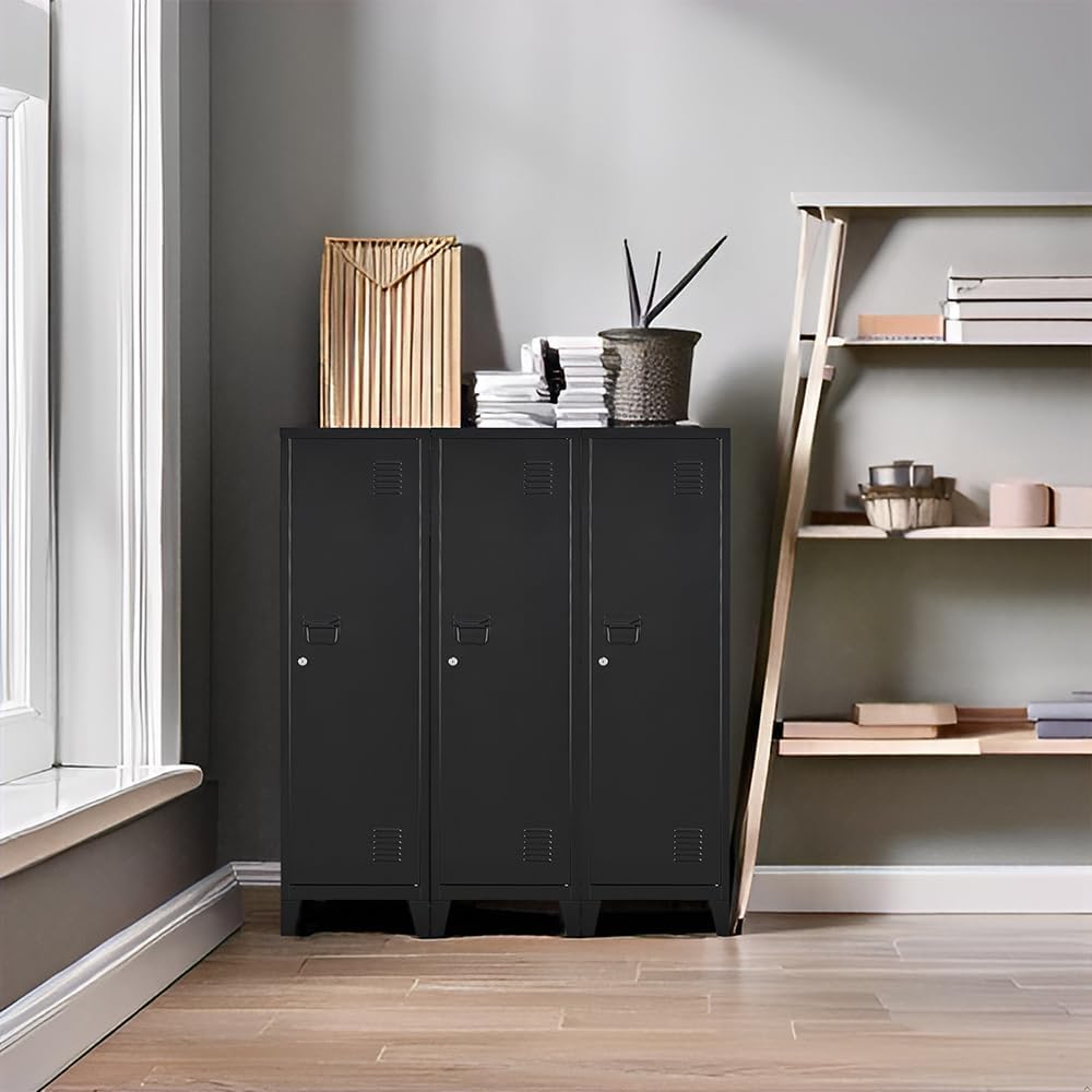 Metal Locker with Doors and Shelves, Locking Storage Cabinets for Small Spaces, Lockers for Employees, Lockable Storage Lockers for Office Garage
