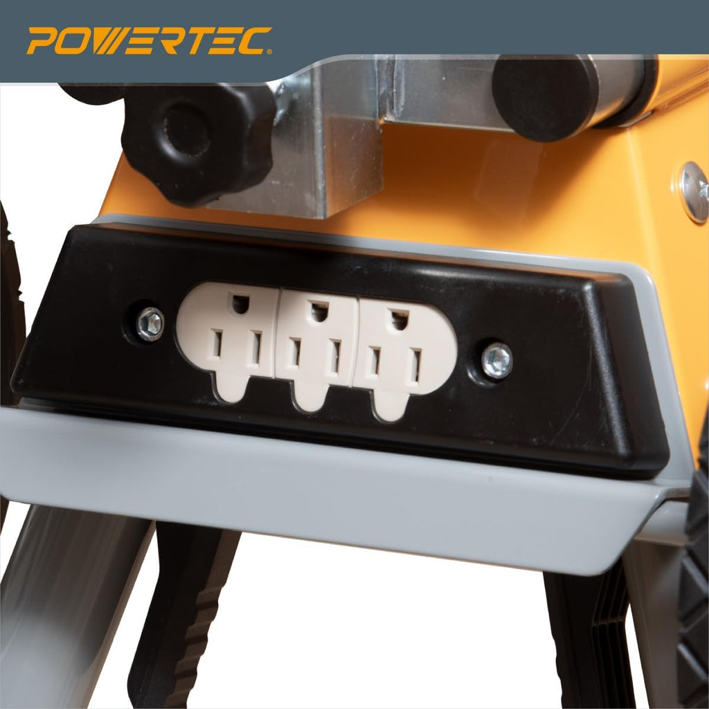 POWERTEC Portable Miter Saw Stand w/ Quick-release Mounting Brackets, 330Lbs Load Capacity, 8" Wheels and 3-Prong Tripple Outlets, Folding Design for