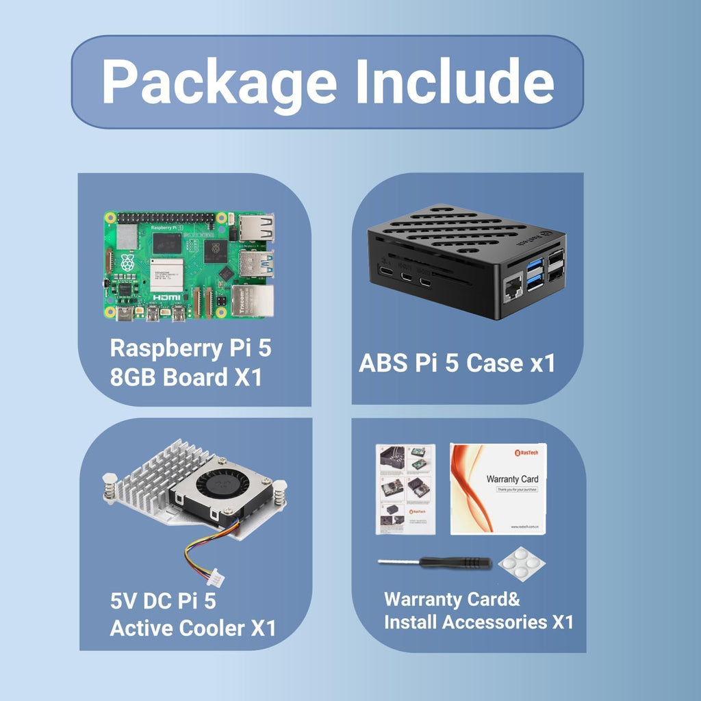 RasTech Raspberry Pi 5 8GB Kit with Active Cooler and Pi5 Case