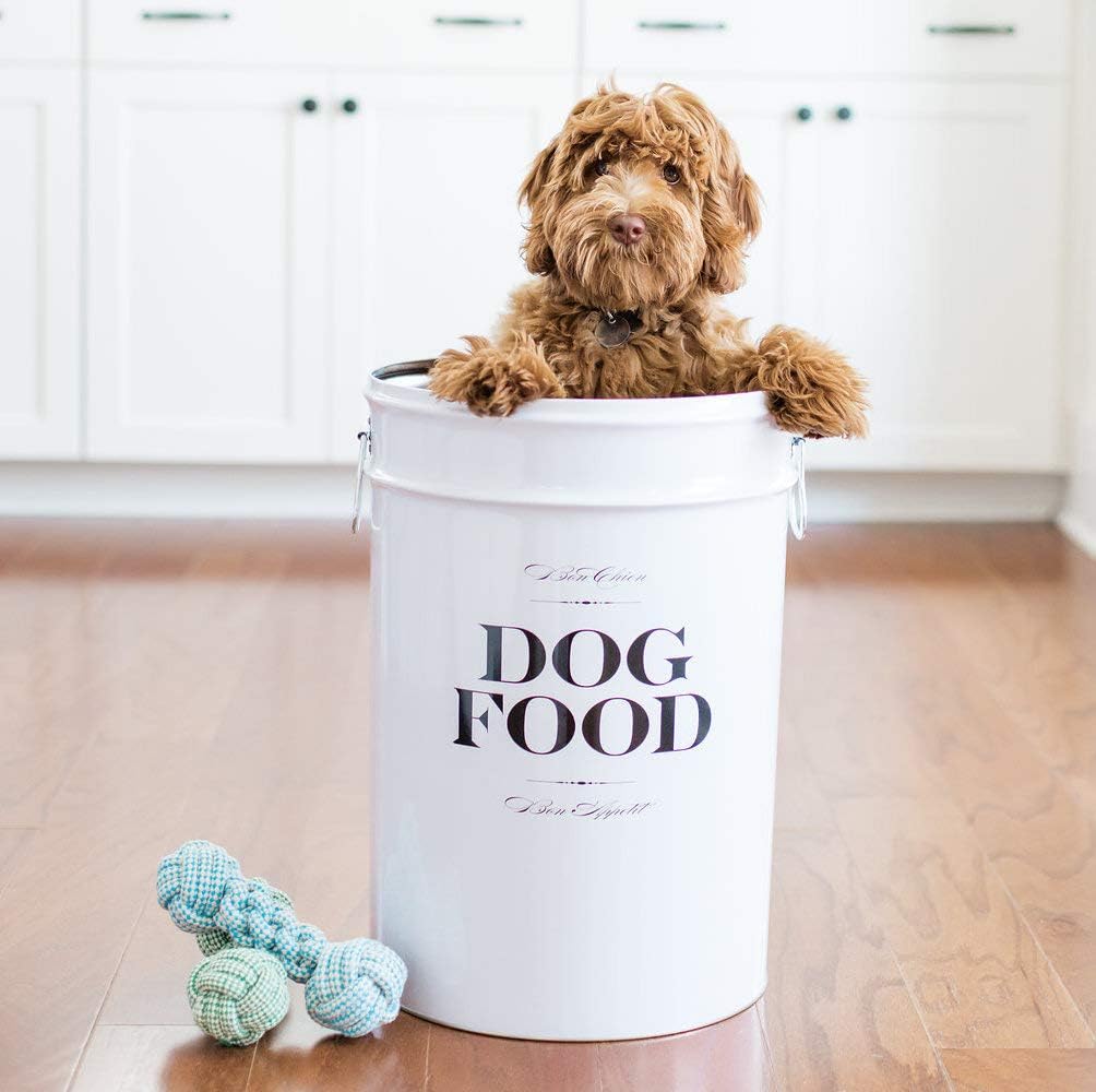 Harry Barker Bon Chien Dog Food Storage Canister – Large 11 gallon, Airtight Stainless Steel Pet Food Container, Stylish Kitchen Counter Dog Kibble