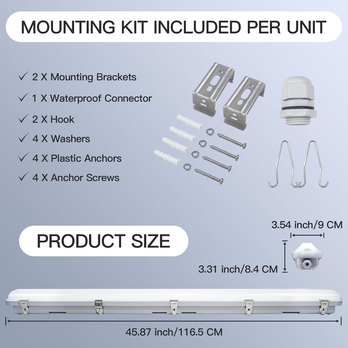 JTT 4FT LED Vapor Tight Light Fixture 60W/50W/40W Options 0-10V - 4Pack