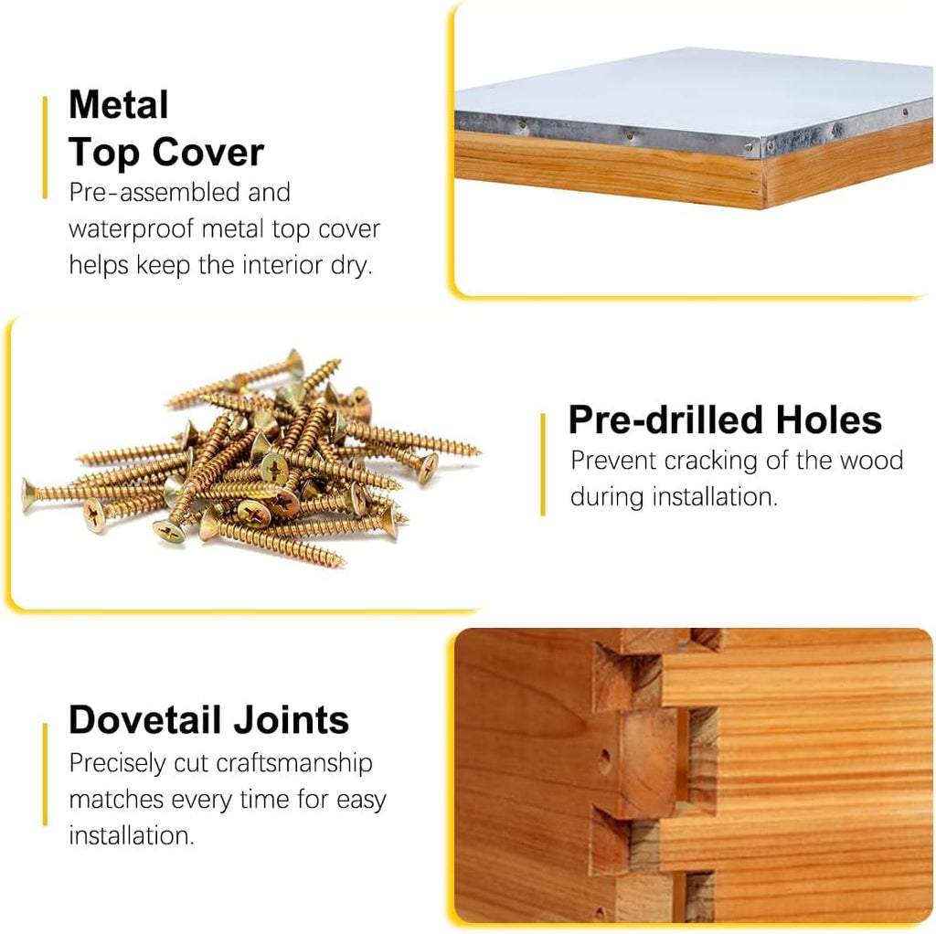 5-Frame Nuc Beehive Box for Beekeeping Complete Bee Hive Nuc Box Kit Dipped in Beeswax Includes 5 Wooden Frames & Heavy Wax Coated Foundations