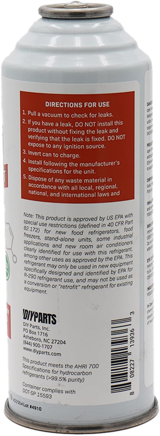 R290 AC Refrigerant Recharge Kit | 14" Hose Can Tap with Gauge | 3-8oz Cans