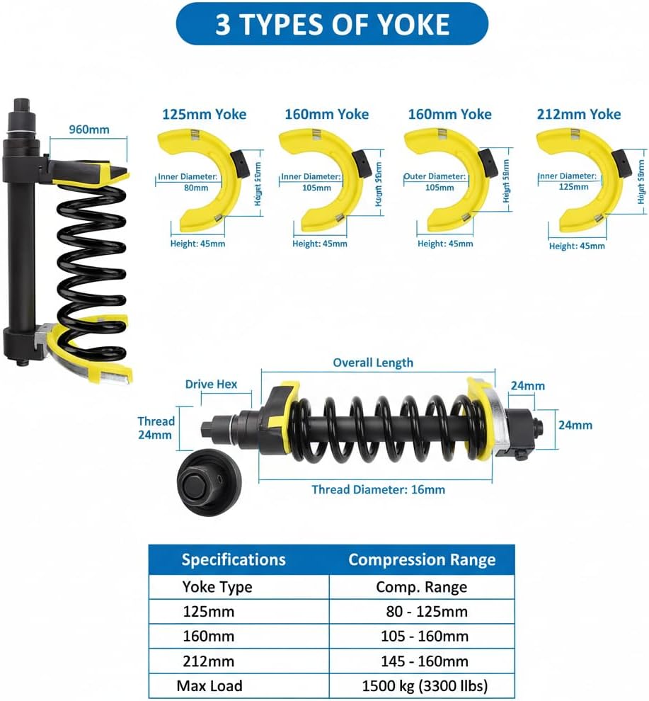 MacPherson Strut Spring Compressor Tool, Impact Wrench Rated, 3 Fork Sizes