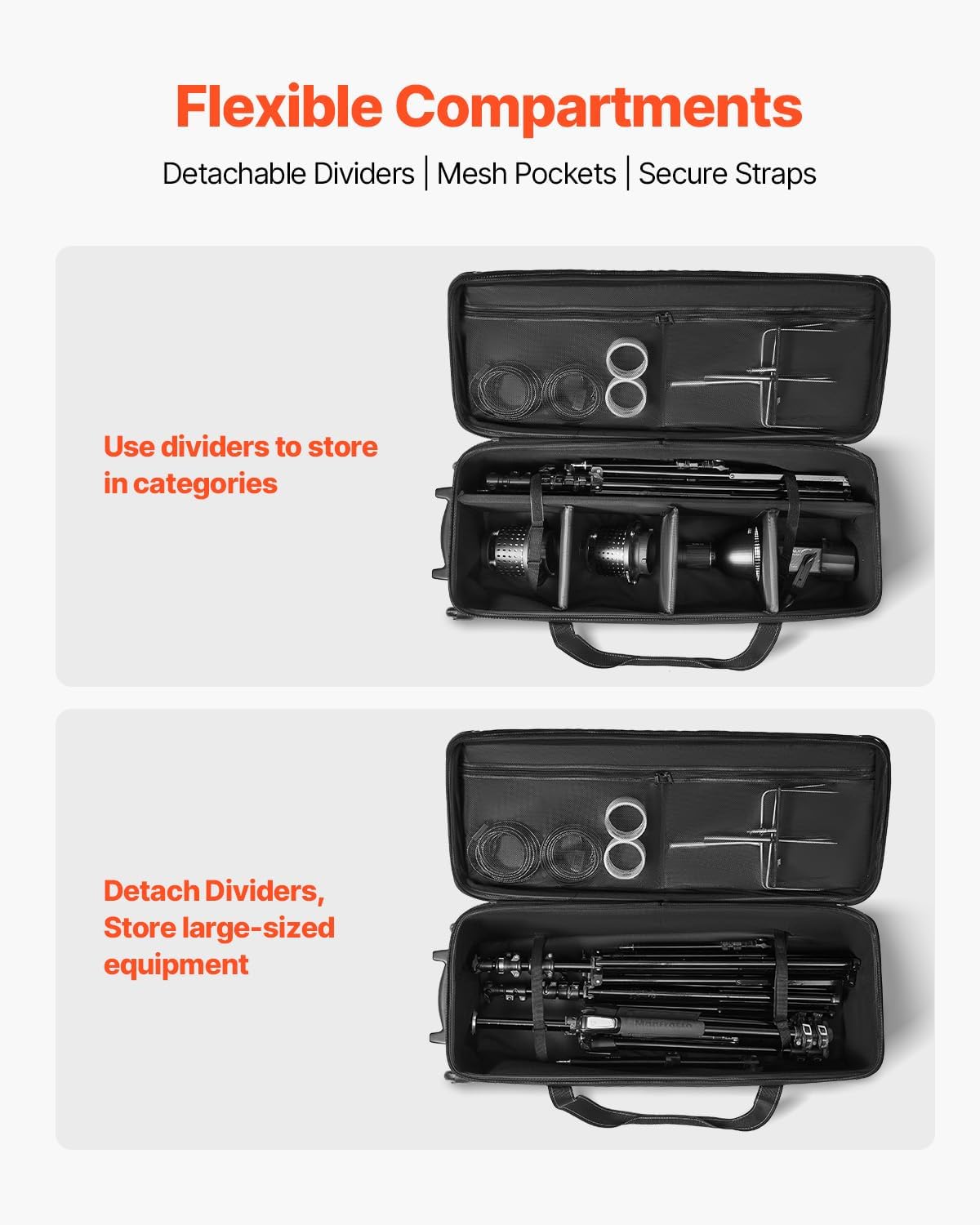 VEVOR Studio Equipment Trolley Case, 39.37 x 14.96 x 12.60 in / 100 x 38 x 32 cm, Rolling Camera Bag, Carrying Bag with Wheels Straps Padded