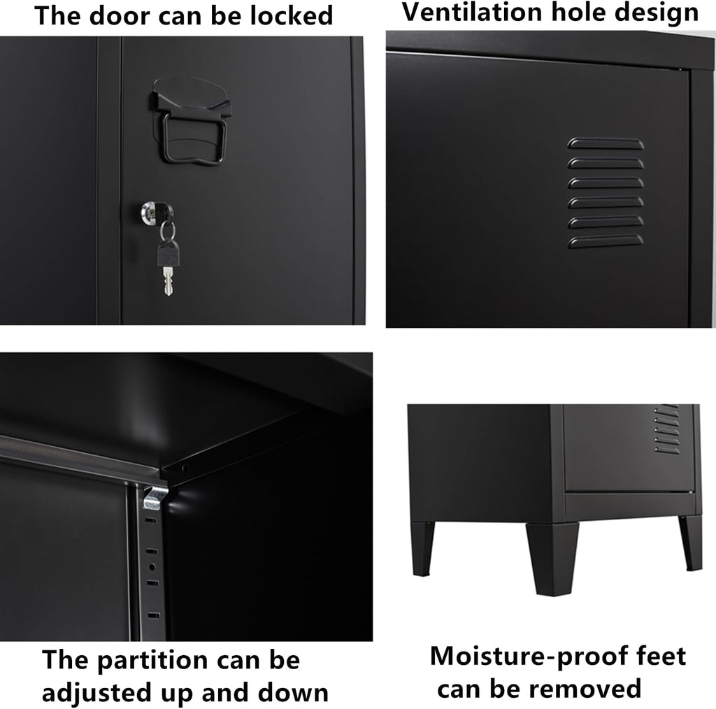 Metal Locker with Doors and Shelves, Locking Storage Cabinets for Small Spaces, Lockers for Employees, Lockable Storage Lockers for Office Garage