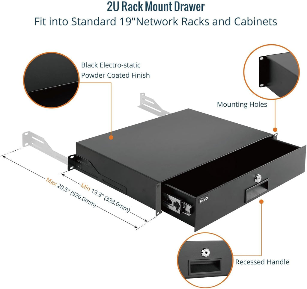 Tecmojo 2U Rack Drawer,Rack Mount Drawer for 19in Network Equipment/Server/AV Rack or Cabinet Enclosure,Sliding and Lockable Server Rack Drawer