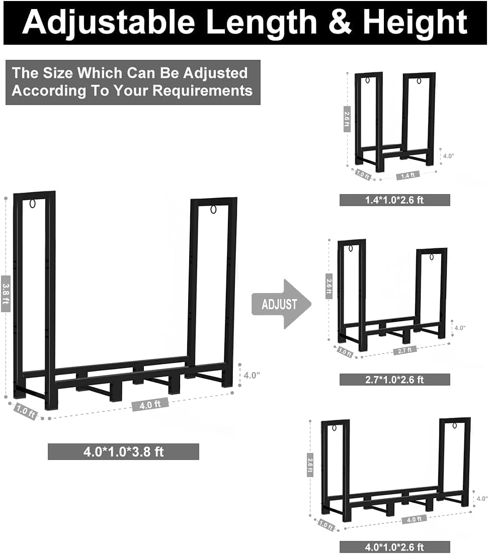 Koutemie Firewood Rack Outdoor 4 FT, Fire Wood Storage Racks for Fireplace