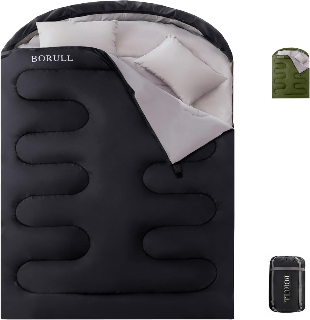 Double Sleeping Bags for Adults Camping with 2 Pillows Queen Size