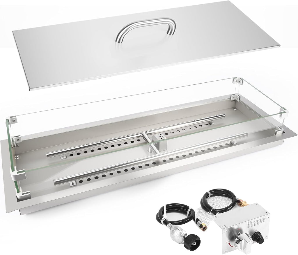 GRISUN Upgraded 36 x 12 Inch Rectangular Drop-in Fire Pit Burner Kit